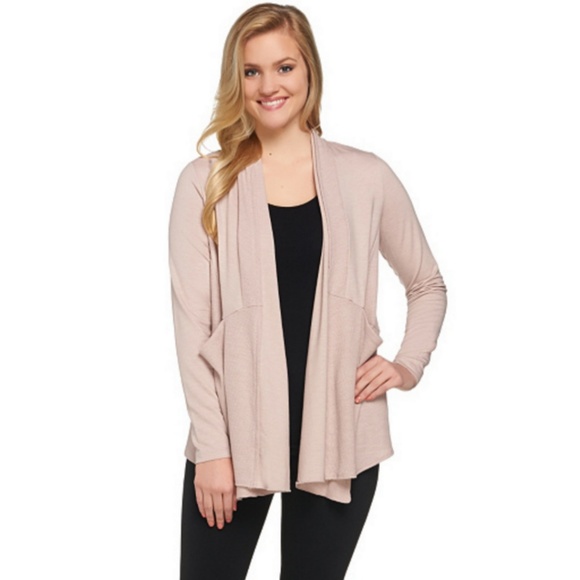 LOGO by Lori Goldstein Sweaters - LOGO Lounge French Terry Cardigan w/ Waffle Panels